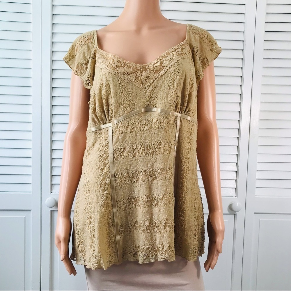Price is firm New VENEZIA Beige Lace Short Sleeve Blouse Size 18/20